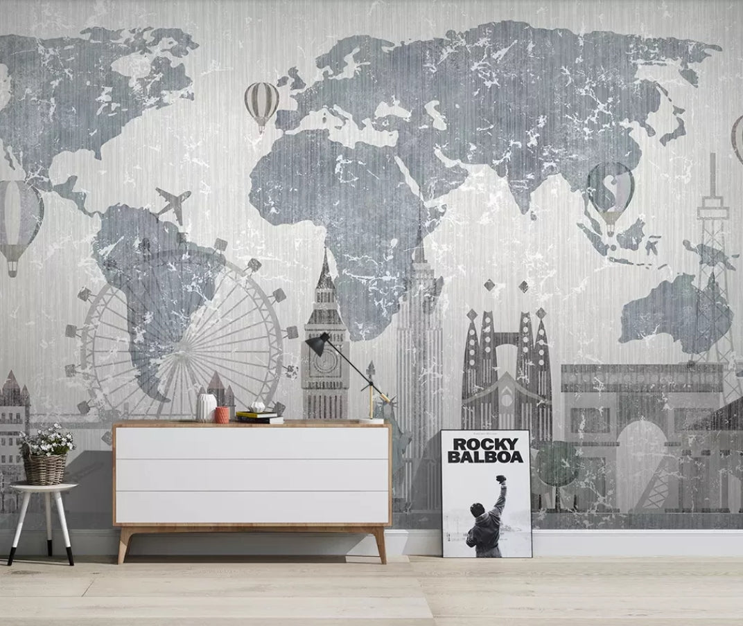 3D Gray Map 980 Wall Murals Wallpaper AJ Wallpaper 2