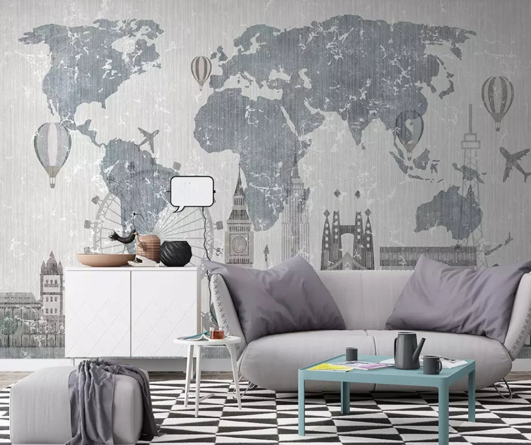 3D Gray Map 980 Wall Murals Wallpaper AJ Wallpaper 2