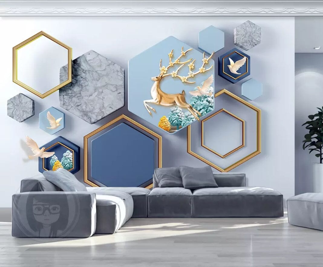 3D Deer Rhombus 1940 Wall Murals Wallpaper AJ Wallpaper 2