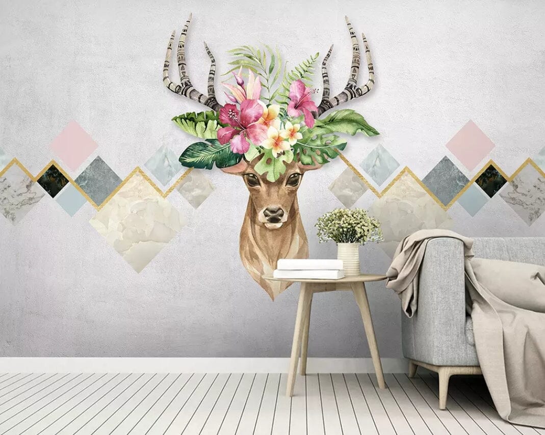 3D Flower Deer 2168 Wall Murals Wallpaper AJ Wallpaper 2