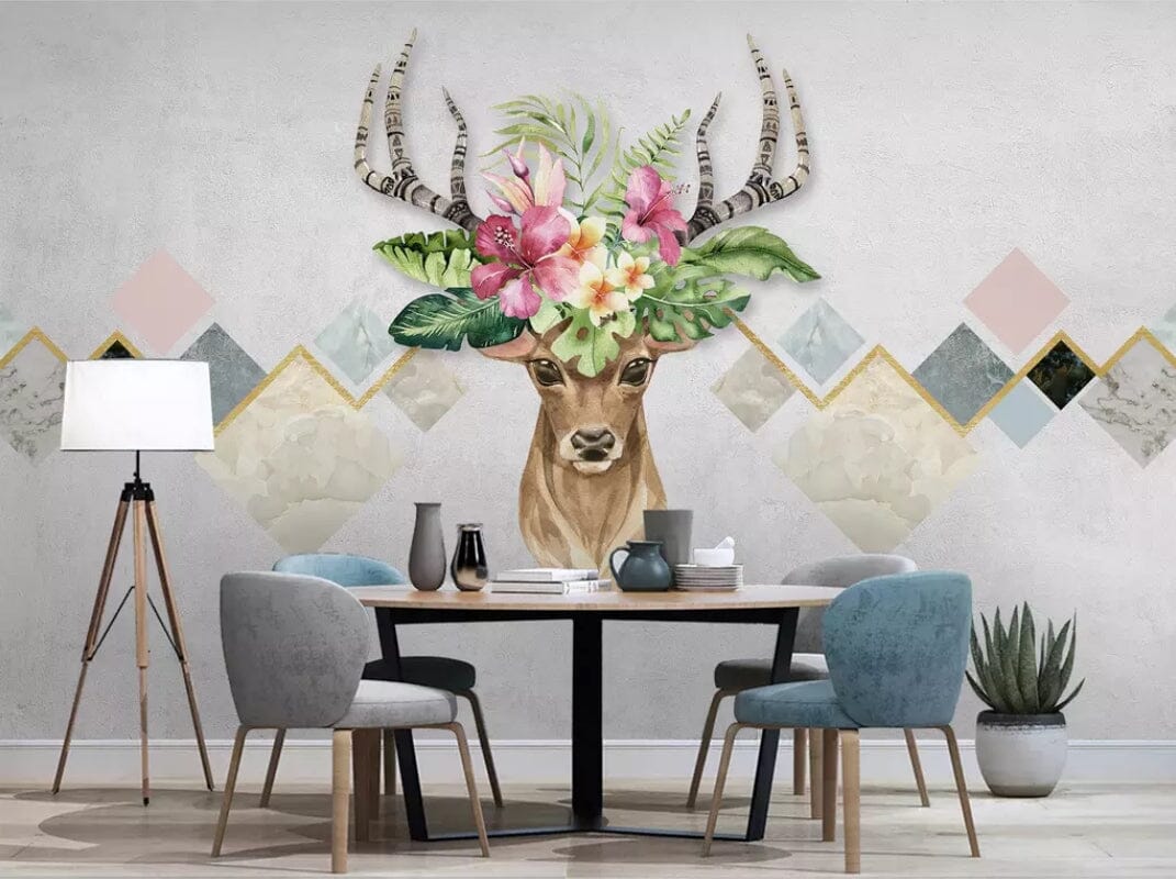 3D Flower Deer 2168 Wall Murals Wallpaper AJ Wallpaper 2