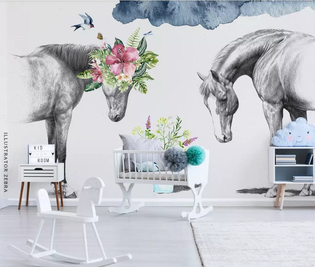 3D Horse Flowers 1725 Wall Murals Wallpaper AJ Wallpaper 2