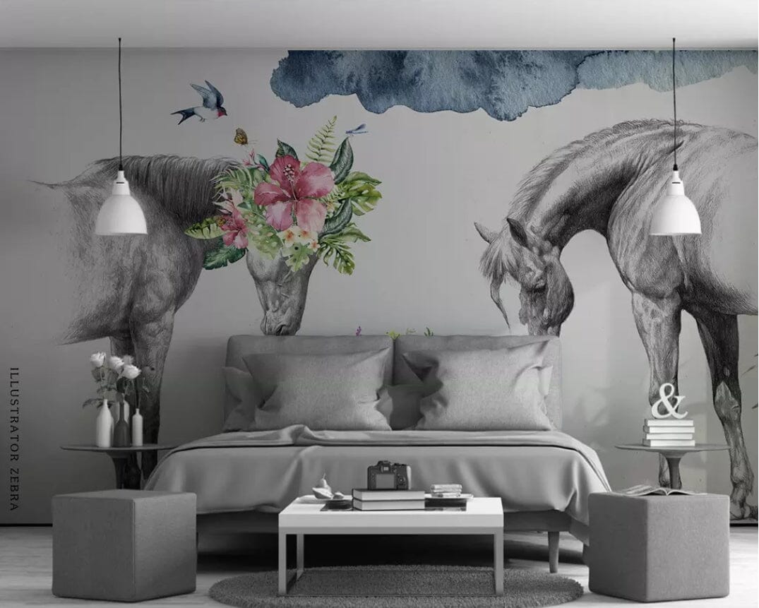 3D Horse Flowers 1725 Wall Murals Wallpaper AJ Wallpaper 2