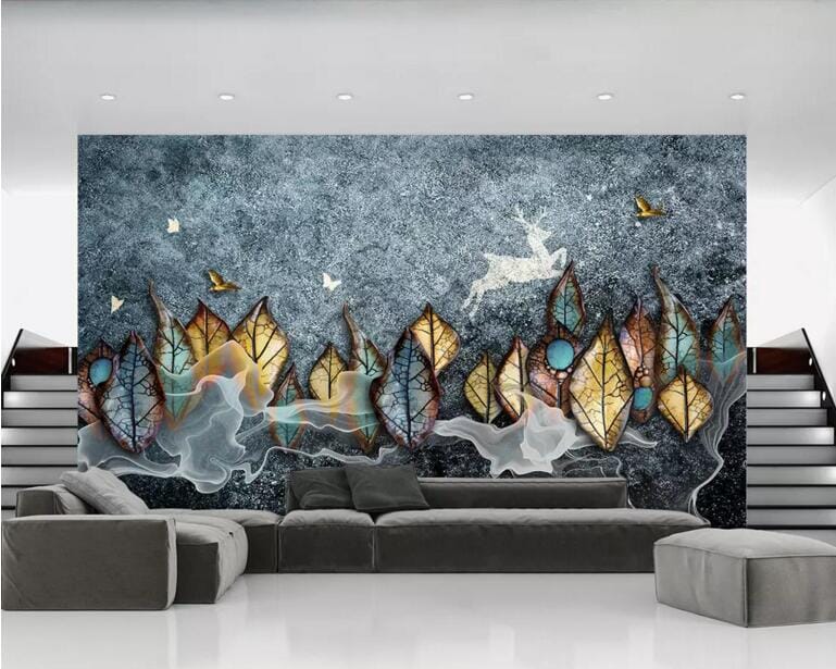 3D Night Leaves 2259 Wall Murals Wallpaper AJ Wallpaper 2