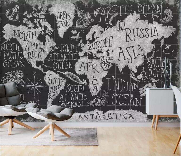 3D Black Map 1385 Wall Murals Wallpaper AJ Wallpaper 2