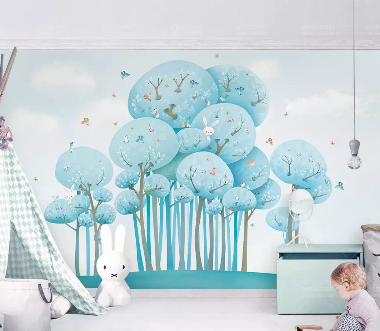 3D Blue Tree 1397 Wall Murals Wallpaper AJ Wallpaper 2