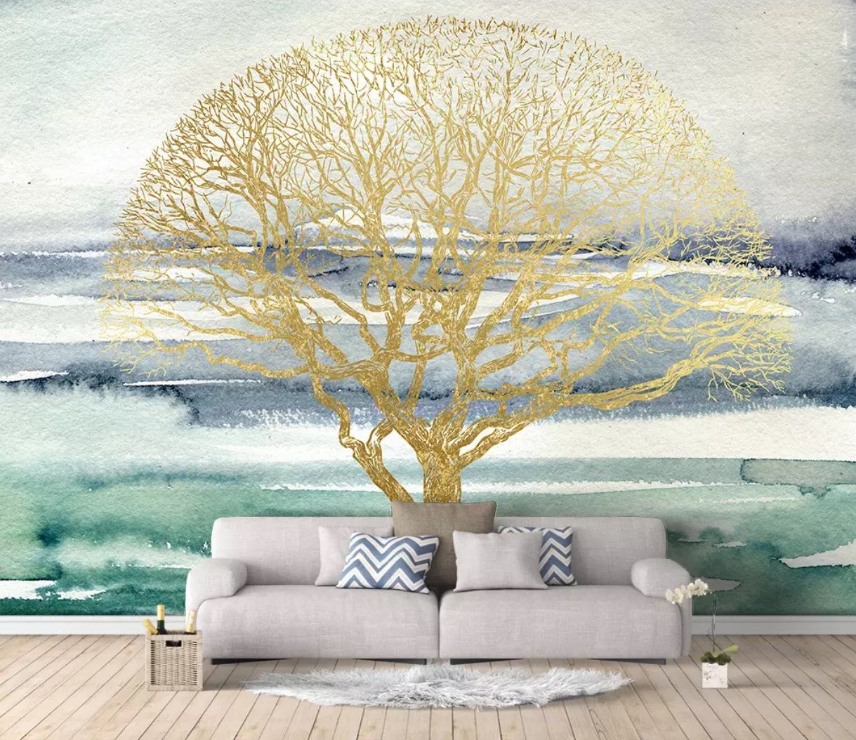 3D Golden Tree 161 Wall Murals Wallpaper AJ Wallpaper 2