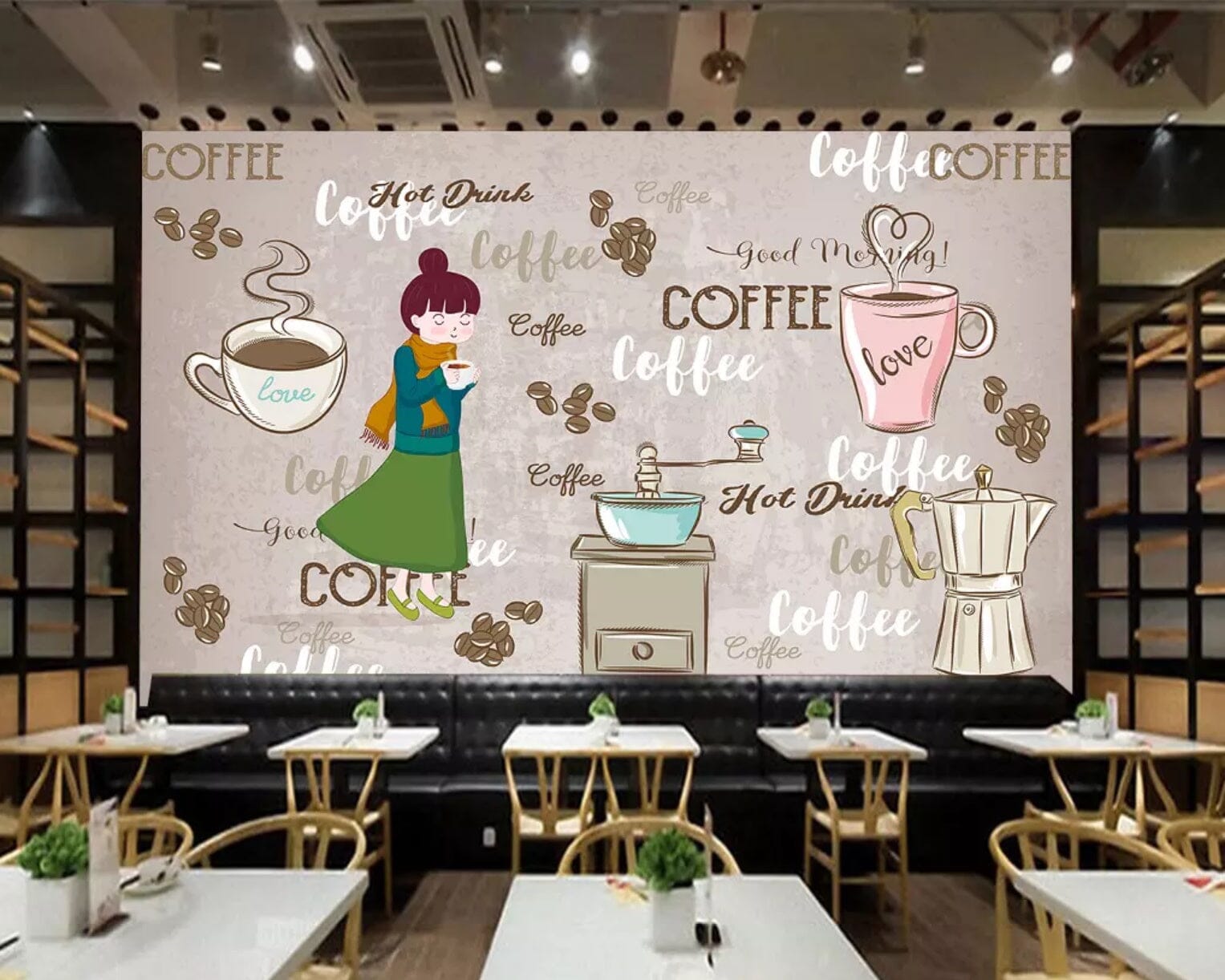 3D Coffee Girl 2426 Wall Murals Wallpaper AJ Wallpaper 2