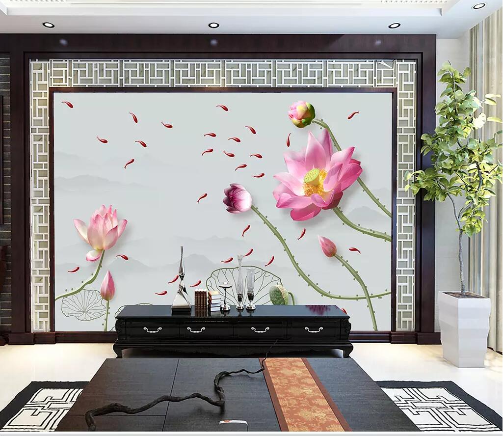3D Lotus Goldfish 1802 Wall Murals Wallpaper AJ Wallpaper 2