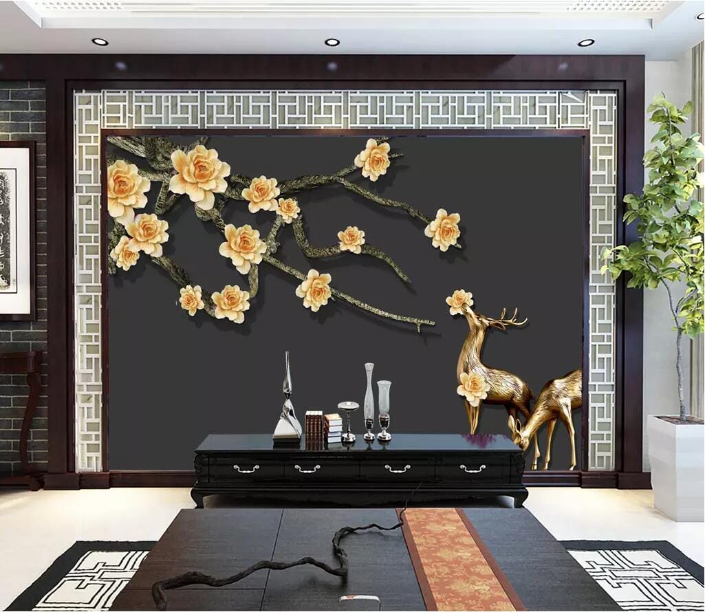 3D Golden Flowers 2733 Wall Murals Wallpaper AJ Wallpaper 2