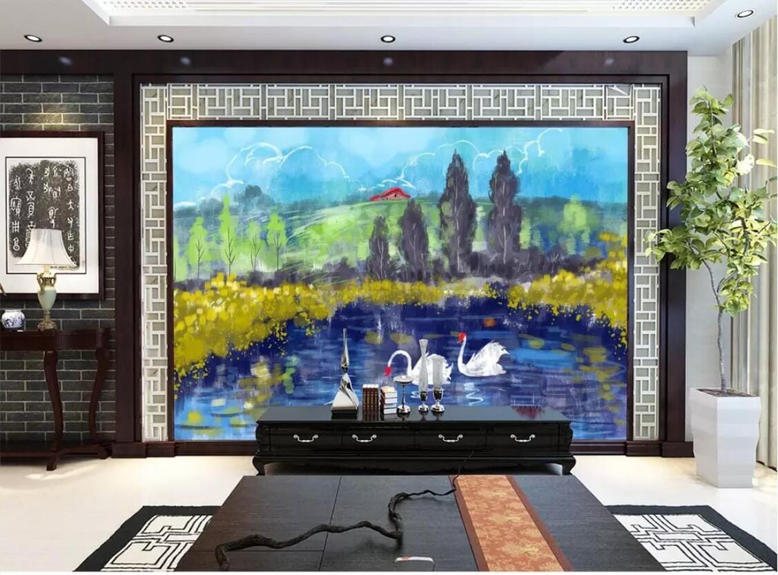 3D Swan Lake 2729 Wall Murals Wallpaper AJ Wallpaper 2
