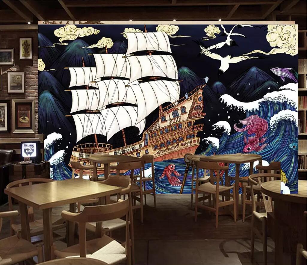 3D Sailing Boat 1719 Wall Murals Wallpaper AJ Wallpaper 2