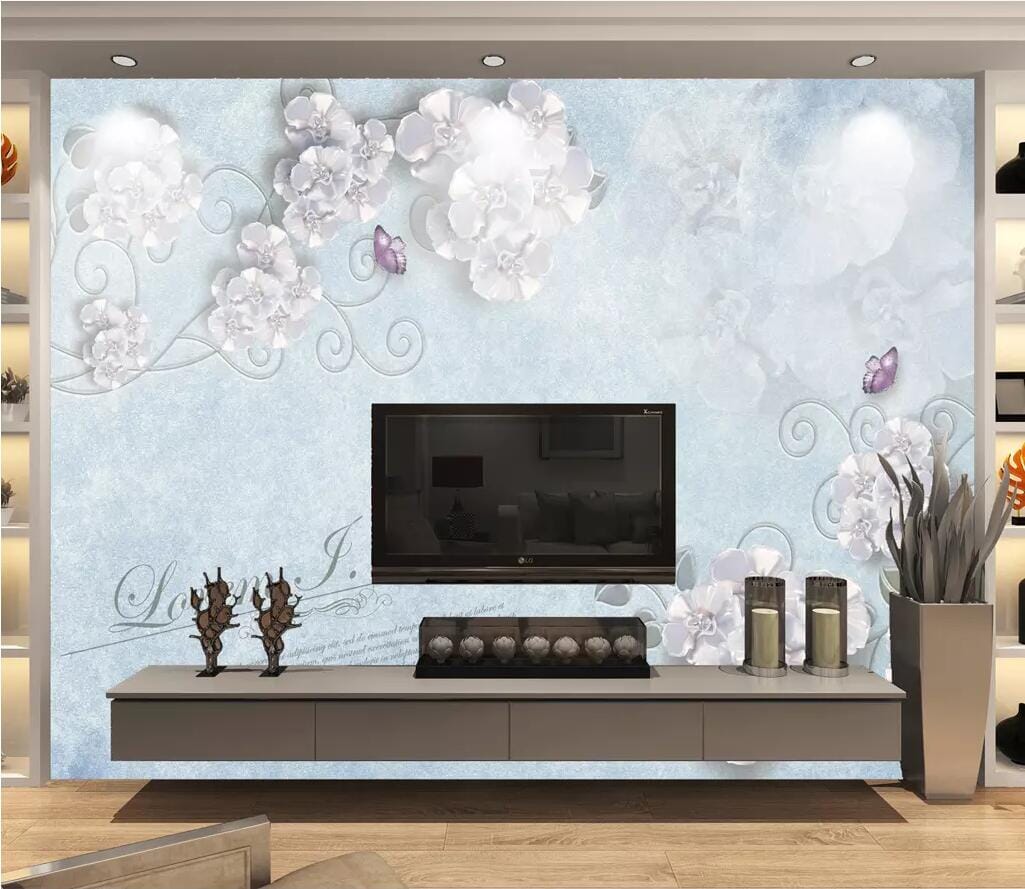 3D White Flowers 2721 Wall Murals Wallpaper AJ Wallpaper 2
