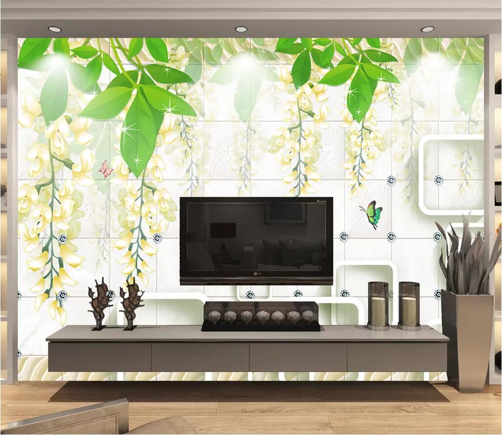 3D Green Leaf Flower 1711 Wall Murals Wallpaper AJ Wallpaper 2