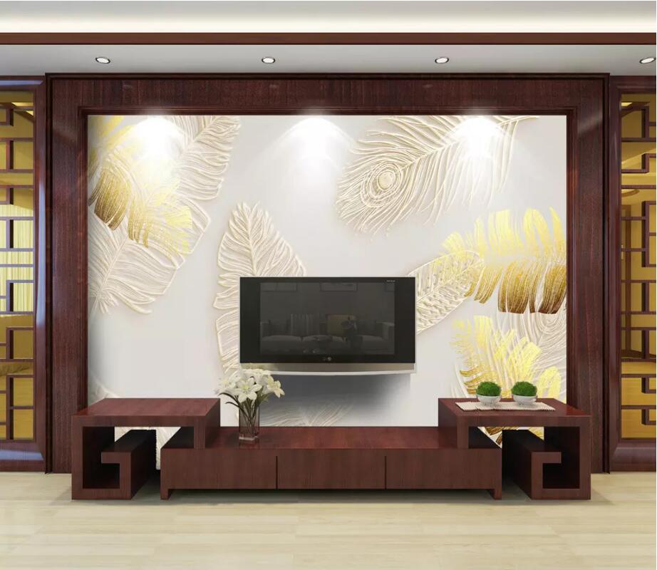 3D Golden Leaves 1662 Wall Murals Wallpaper AJ Wallpaper 2