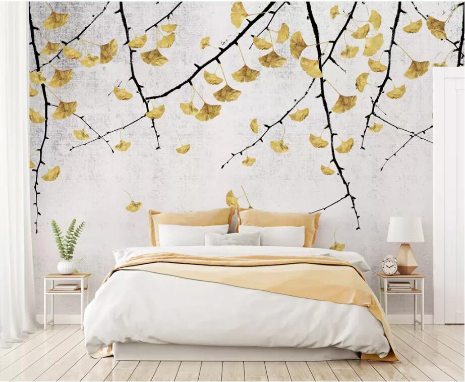 3D Golden Leaves 1819 Wall Murals Wallpaper AJ Wallpaper 2