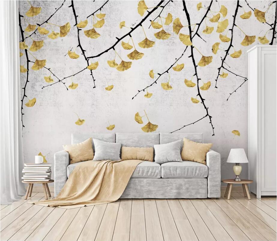 3D Golden Leaves 1819 Wall Murals Wallpaper AJ Wallpaper 2