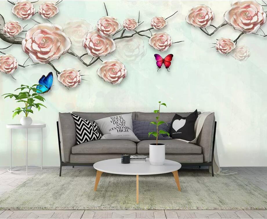 3D Flower Butterfly 1809 Wall Murals Wallpaper AJ Wallpaper 2
