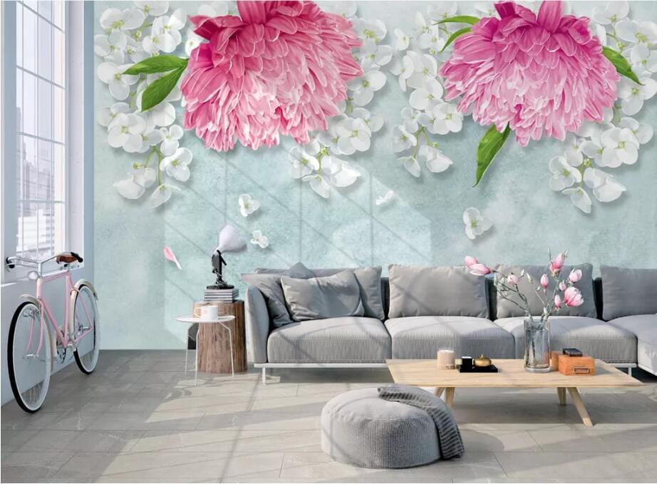 3D Red Hydrangea 2571 Wall Murals Wallpaper AJ Wallpaper 2