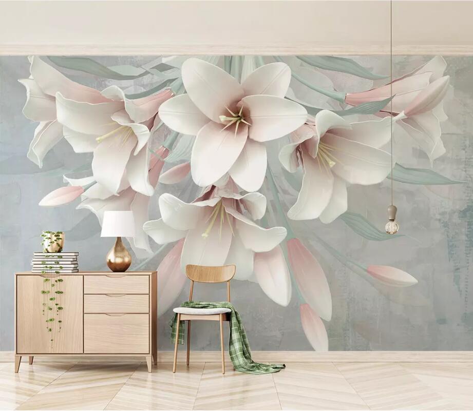 3D White Flowers 1614 Wall Murals Wallpaper AJ Wallpaper 2