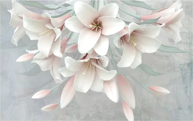 3D White Flowers 1614 Wall Murals Wallpaper AJ Wallpaper 2