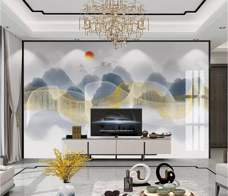 3D Golden Wave 2820 Wall Murals Wallpaper AJ Wallpaper 2
