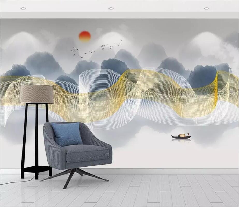3D Golden Wave 2820 Wall Murals Wallpaper AJ Wallpaper 2