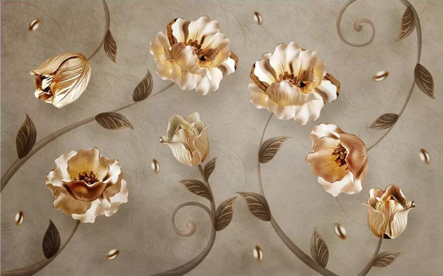3D Golden Petals 2597 Wall Murals Wallpaper AJ Wallpaper 2