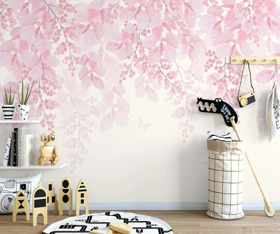 3D Pink Leaves 2593 Wall Murals Wallpaper AJ Wallpaper 2