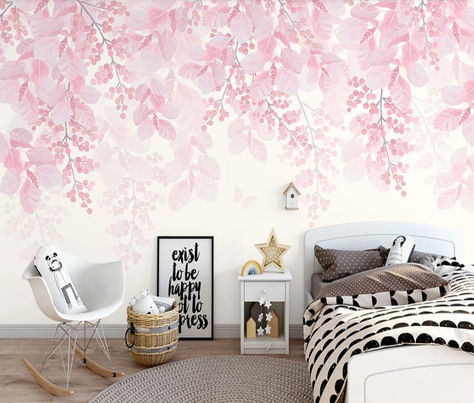 3D Pink Leaves 1610 Wall Murals Wallpaper AJ Wallpaper 2