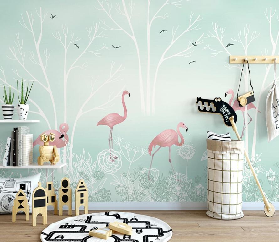 3D Pink Flamingo 1606 Wall Murals Wallpaper AJ Wallpaper 2