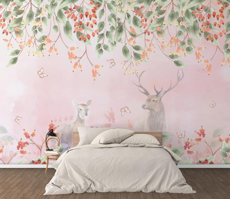 3D Flower Deer 1601 Wall Murals Wallpaper AJ Wallpaper 2