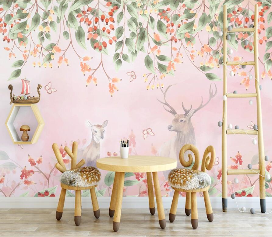 3D Flower Deer 1601 Wall Murals Wallpaper AJ Wallpaper 2