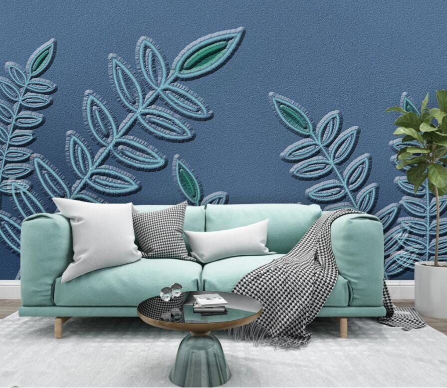 3D Blue Leaves 3041 Wall Murals Wallpaper AJ Wallpaper 2