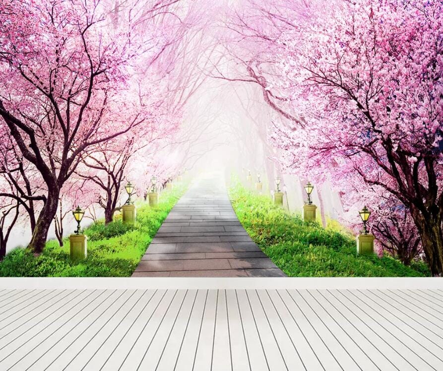 3D Cherry Blossom Road 2583 Wall Murals Wallpaper AJ Wallpaper 2