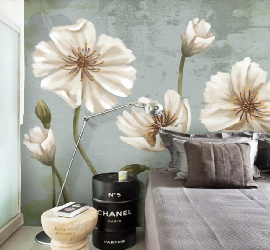 3D White Flowers 1898 Wall Murals Wallpaper AJ Wallpaper 2