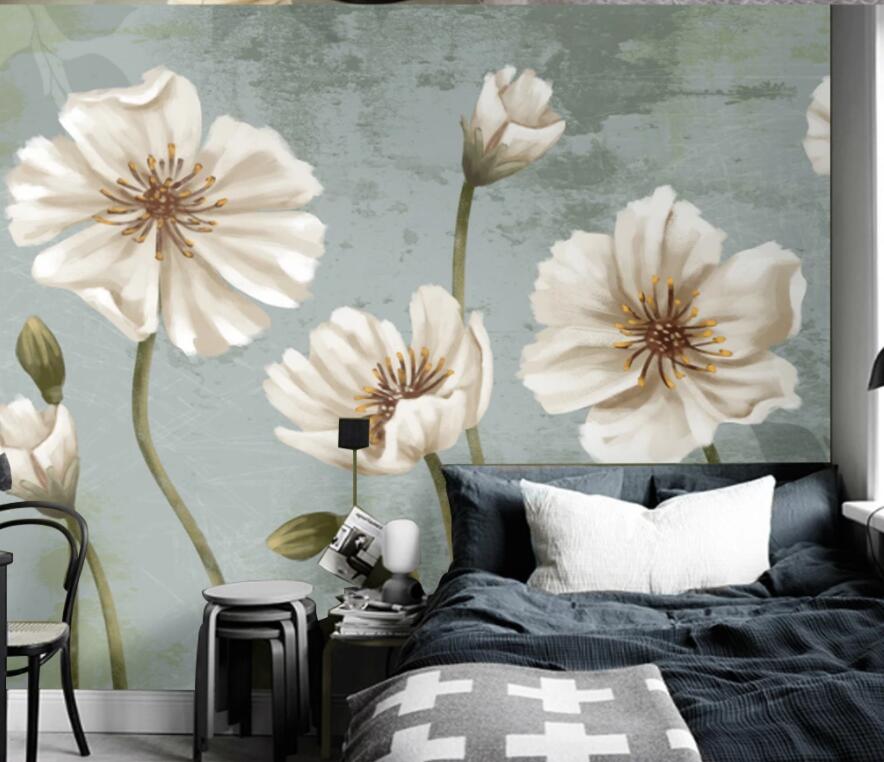 3D White Flowers 1898 Wall Murals Wallpaper AJ Wallpaper 2