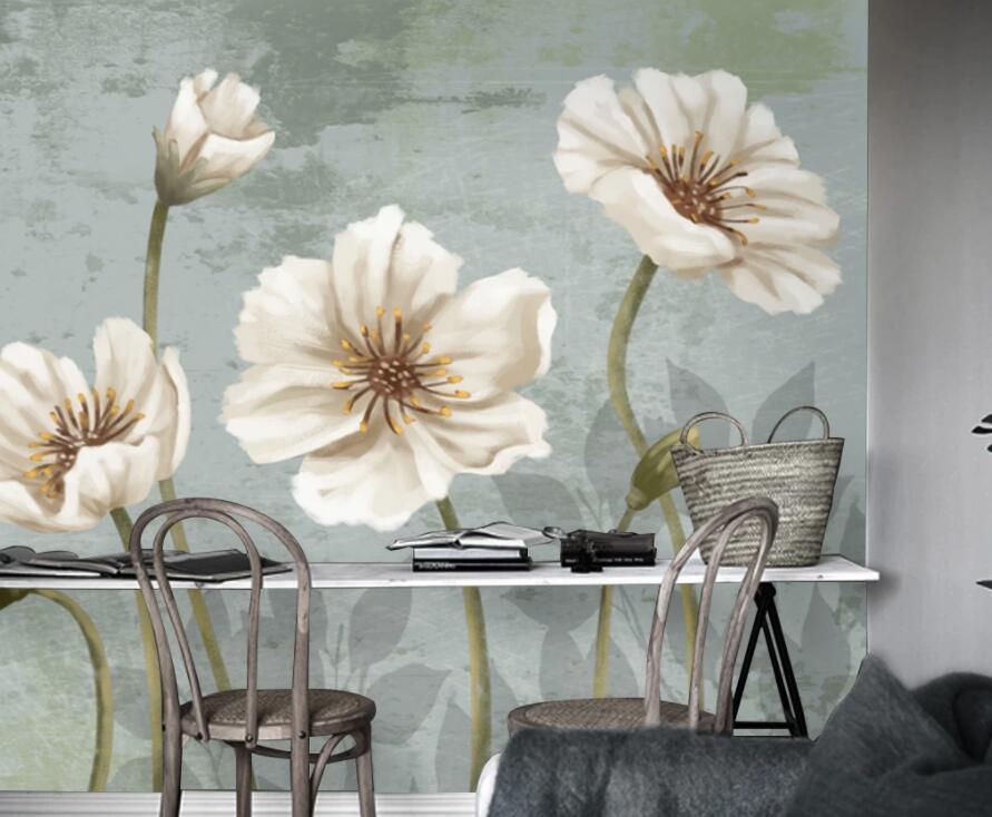 3D White Flowers 1898 Wall Murals Wallpaper AJ Wallpaper 2
