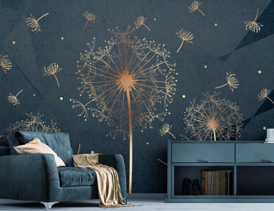 3D Golden Dandelion 1750 Wall Murals Wallpaper AJ Wallpaper 2
