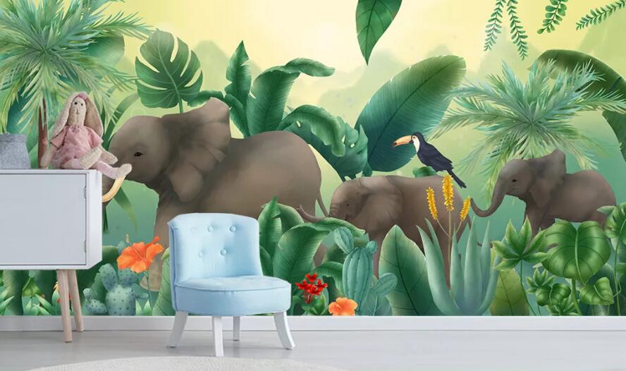 3D Jungle Elephant 1431 Wall Murals Wallpaper AJ Wallpaper 2
