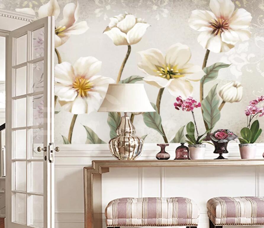 3D White Flowers 1897 Wall Murals Wallpaper AJ Wallpaper 2