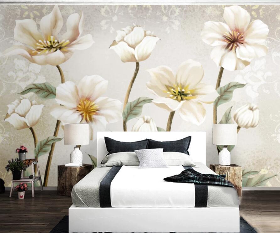 3D White Flowers 1897 Wall Murals Wallpaper AJ Wallpaper 2