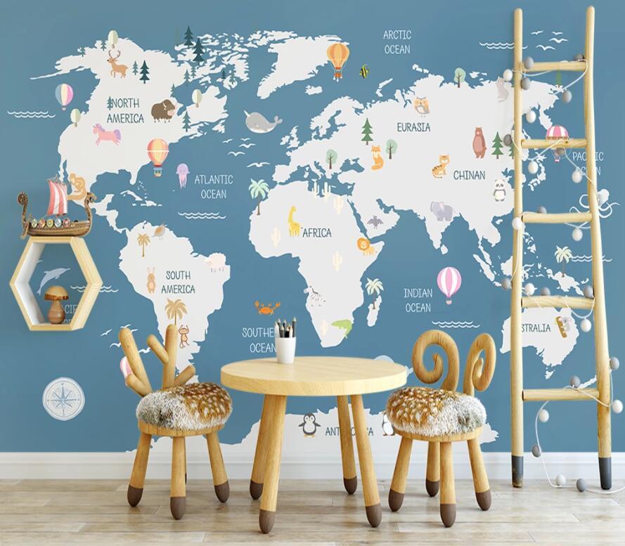 3D Blue Map 1514 Wall Murals Wallpaper AJ Wallpaper 2