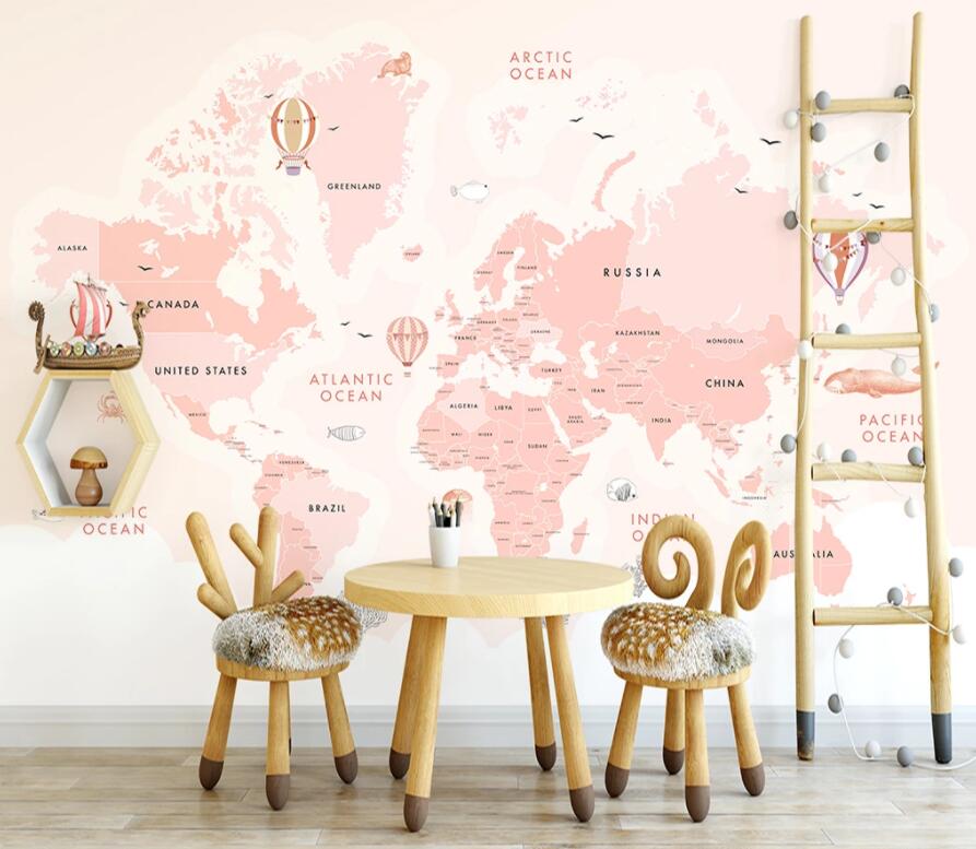 3D Pink Map 1511 Wall Murals Wallpaper AJ Wallpaper 2