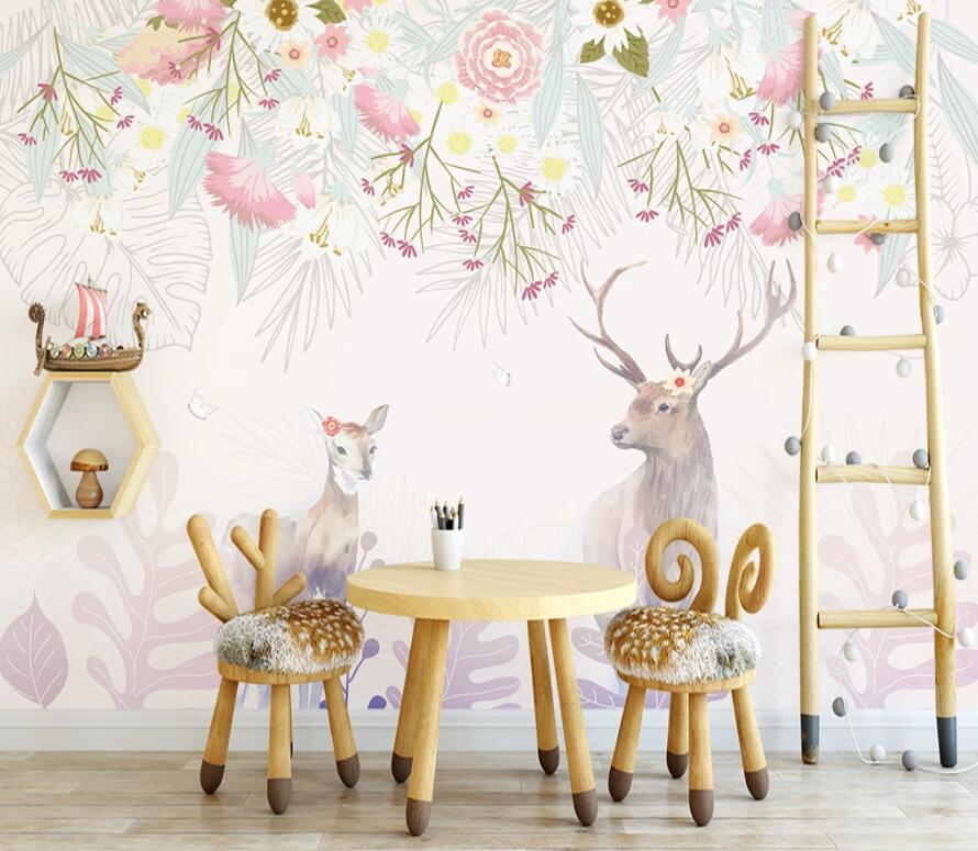 3D Fawn Flower 1490 Wall Murals Wallpaper AJ Wallpaper 2