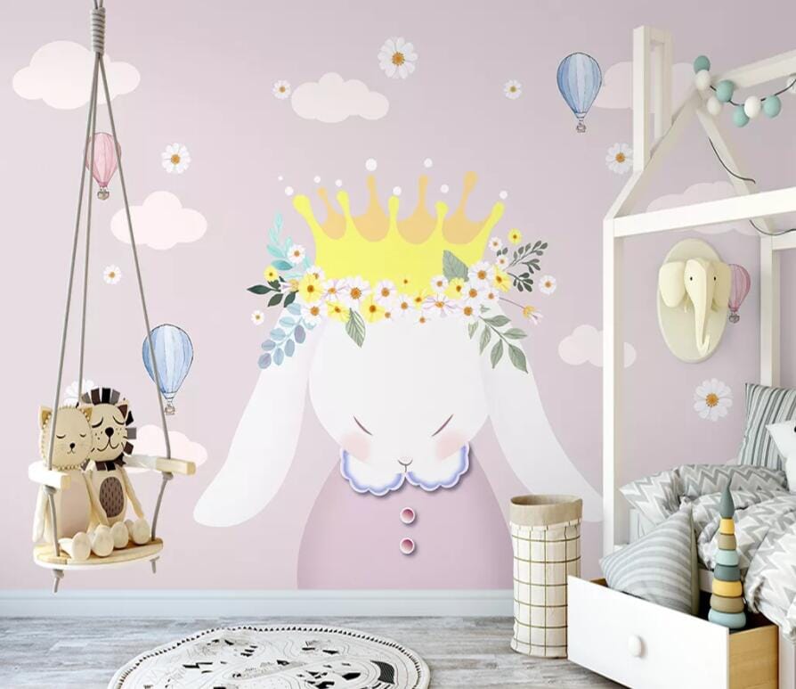 3D Crown White Rabbit 2492 Wall Murals Wallpaper AJ Wallpaper 2