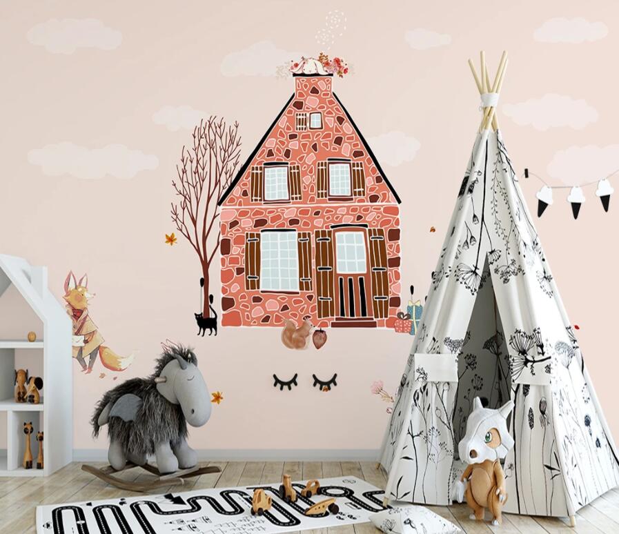 3D Pink House 1445 Wall Murals Wallpaper AJ Wallpaper 2