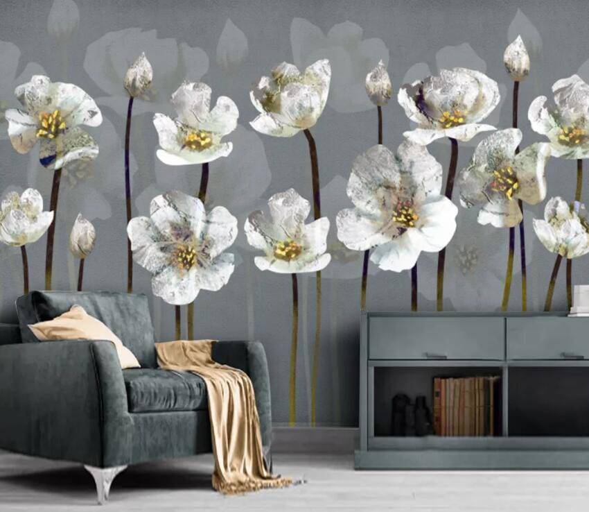 3D White Flowers 2541 Wall Muralss Wallpaper AJ Wallpaper 2