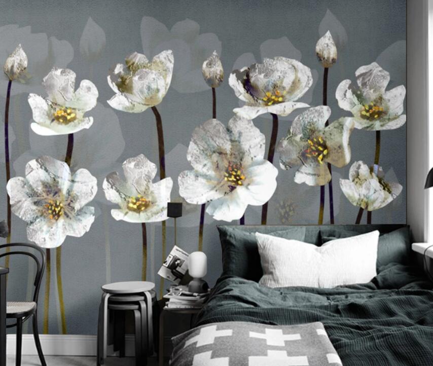 3D White Flowers 1508 Wall Murals Wallpaper AJ Wallpaper 2