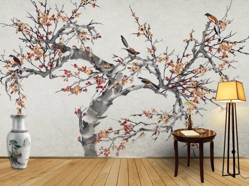 3D Plum Bird 1107 Wall Murals Wallpaper AJ Wallpaper 2